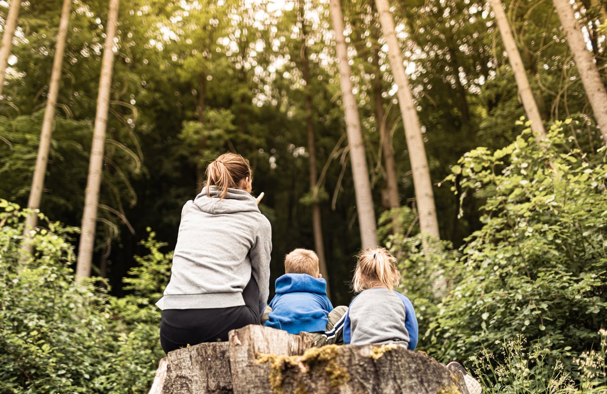 Mother children exploring nature teaching bonding children Environment education